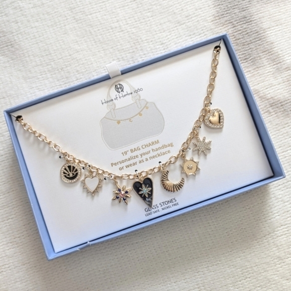 House of Harlow 1960 Jewelry - House of Harlow 1960 Bag Charm Necklace Glass Stones Celestial Hearts Stars